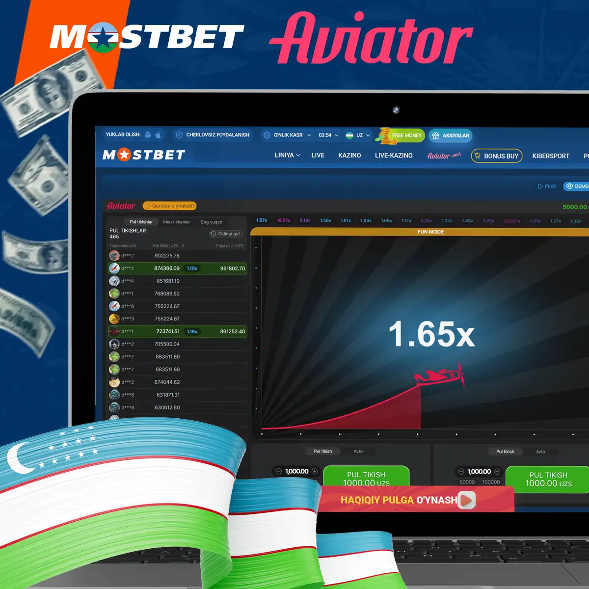 The popular Aviator game at Mostbet