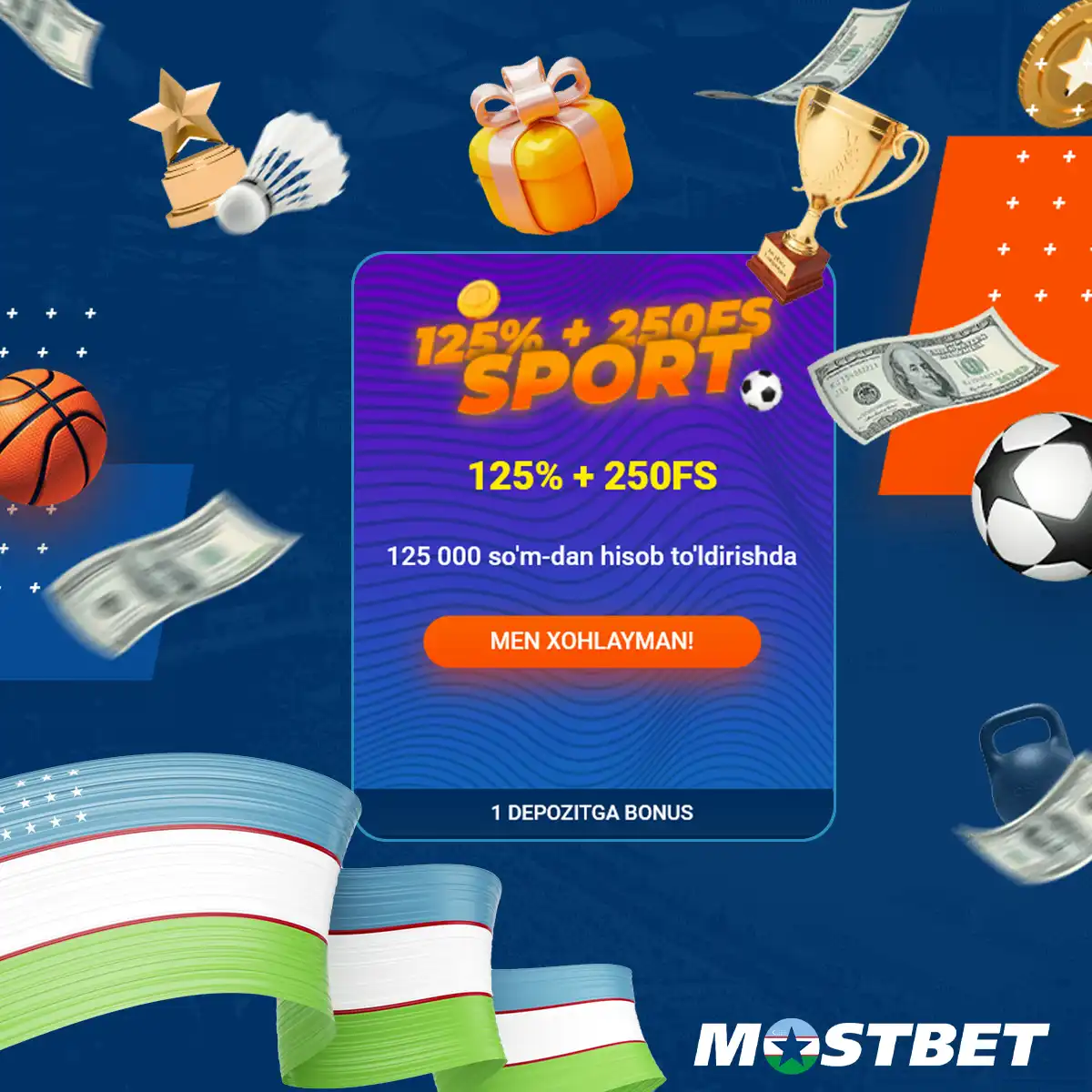 Mostbet offers a 125% welcome bonus for sports betting