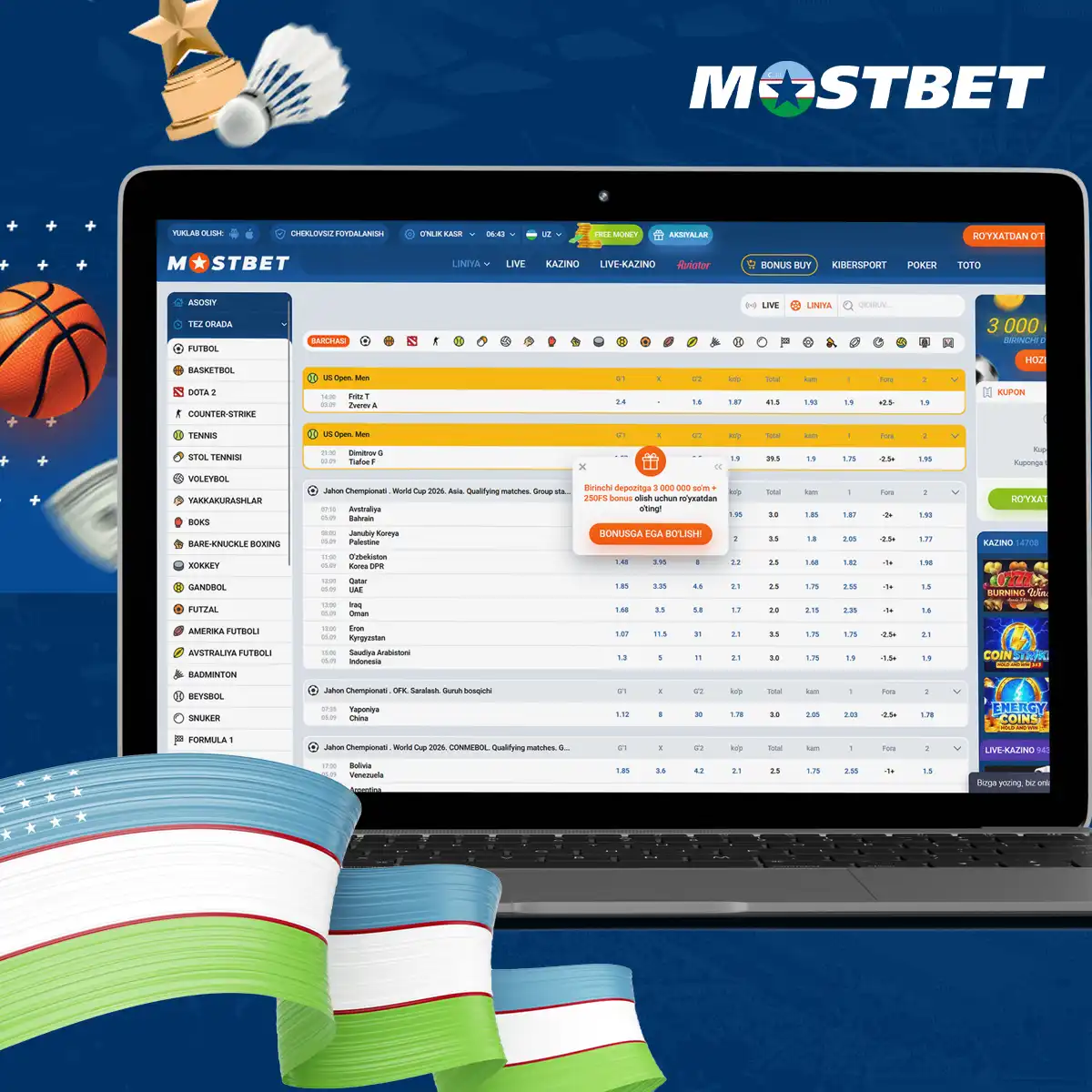 A broad range of sports betting options at Mostbet Uzbekistan